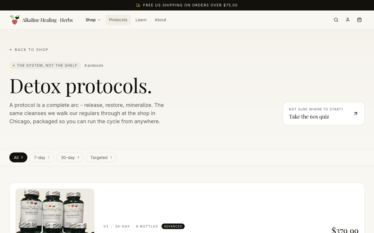 Alkaline Healing Herbs · detox protocols, the system not the shelf