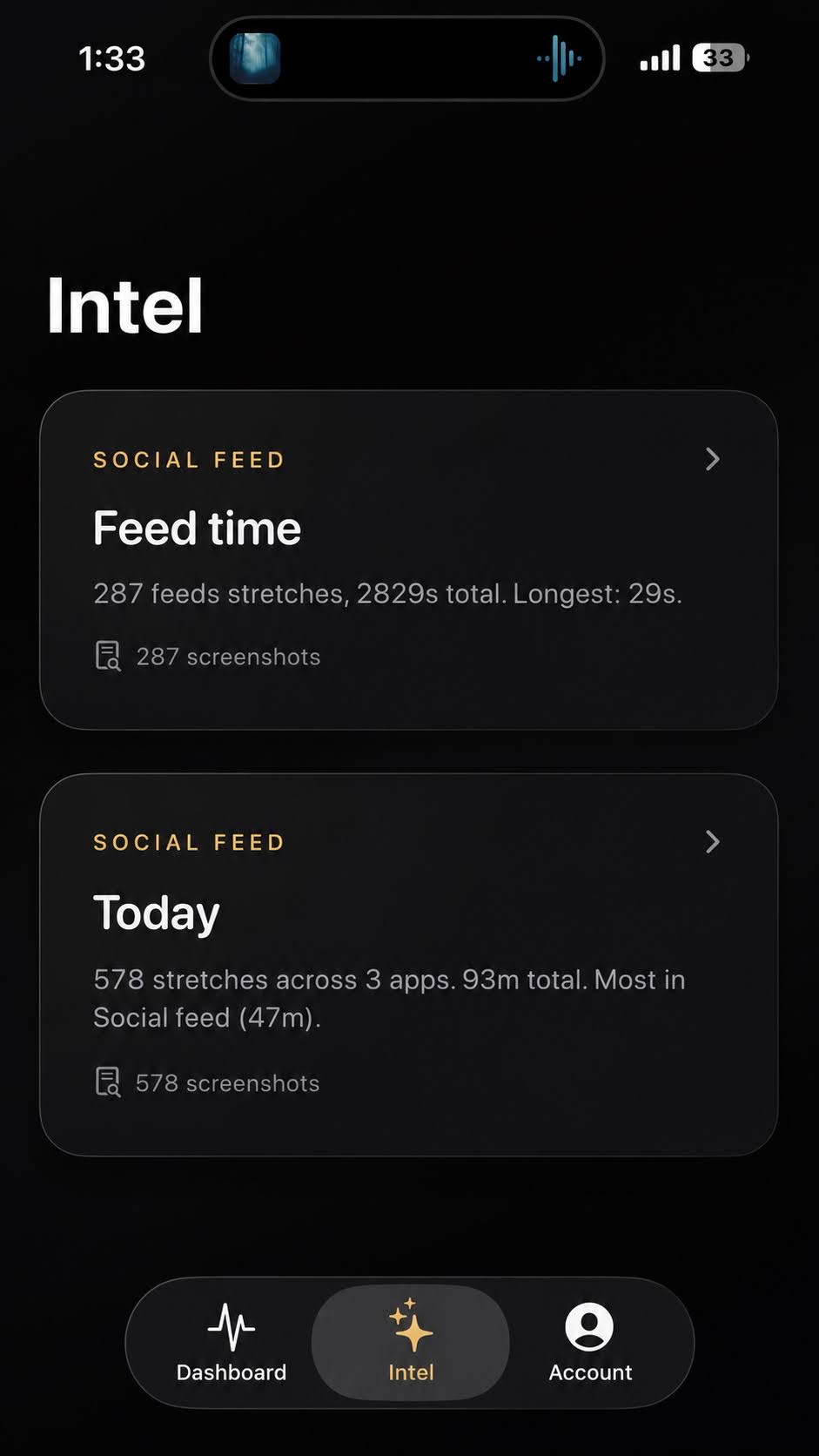 Moach iOS — Intel feed-time analysis